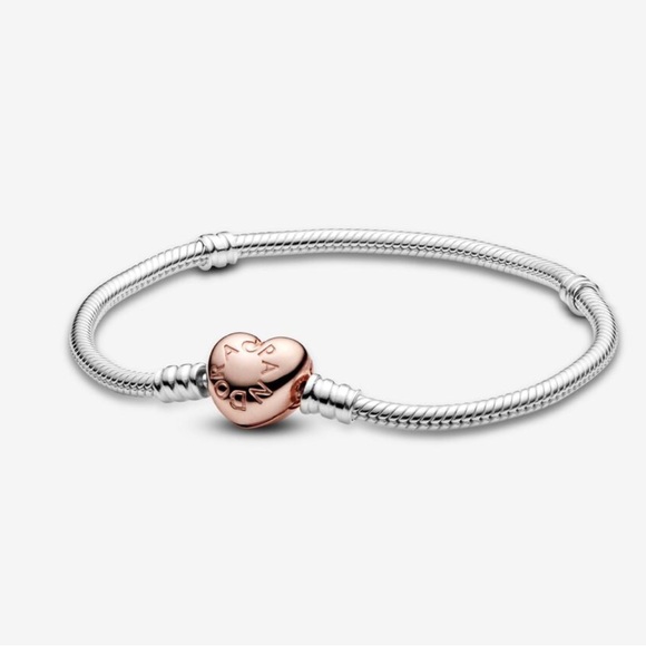 Pandora Moments Heart Clasp Snake Chain Bracelet Size 7.9 Color Silver Rose Gold - Picture 7 of 7
